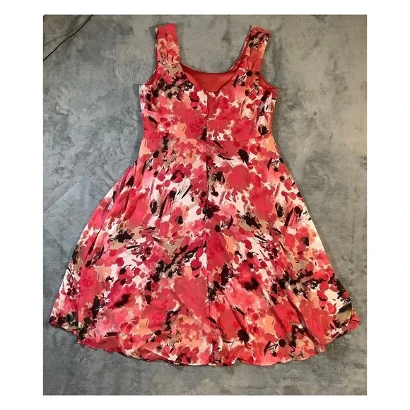 East 5th Women's Floral A-Line Midi Dress Size 14 Pink Red - Picture 6 of 6